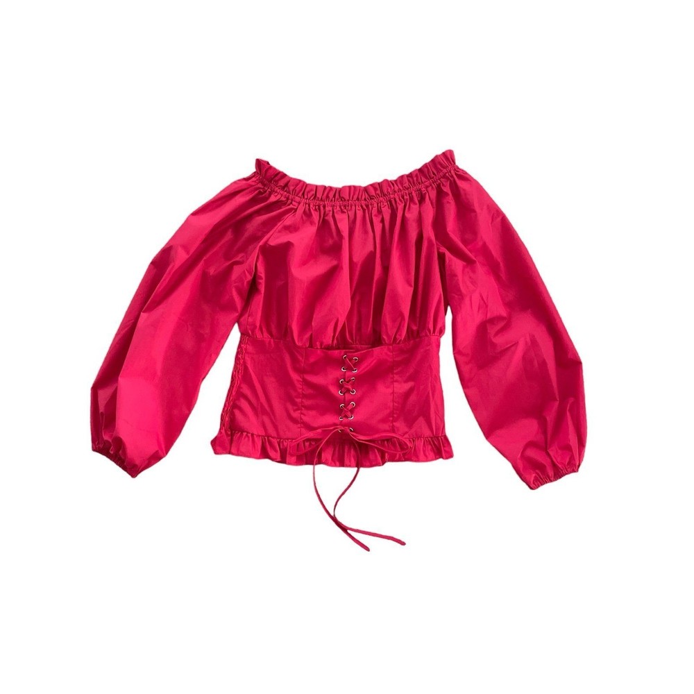 Scarlet Darkness Renaissance Corset Style Full Sleeve Ruffled Neck Red Top M - Picture 1 of 9